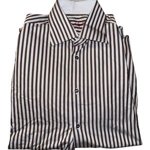 Men's Long-Sleeve Striped Dress Shirt - Black & White Robert Graham sz 41/16
